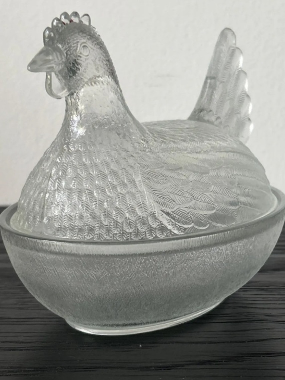 Original Indiana Glass Beadless Stippled Base Hen on A Nest Dish Clear 1930-1940